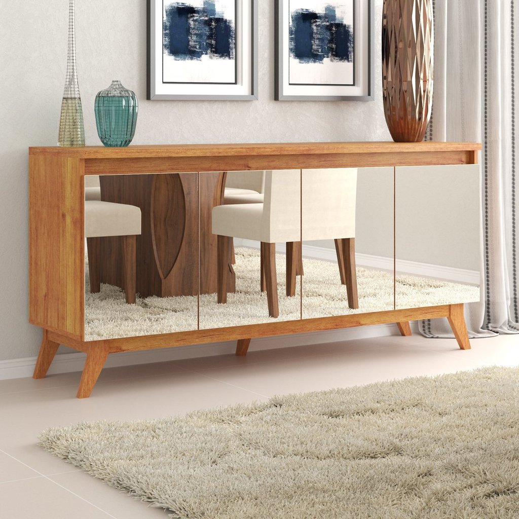 Buffet Aparador 4 Portas Espelhado MDF/MDP Mel 156cm Armani Bege Mel