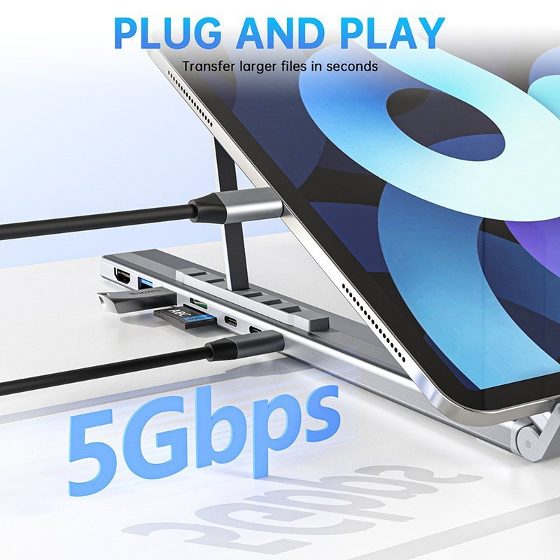 Suporte de extensão para Laptop, Hub USB C 8 em 1, com porta HDMI e USB, adaptador de porta C, suporte de extensão USBC,