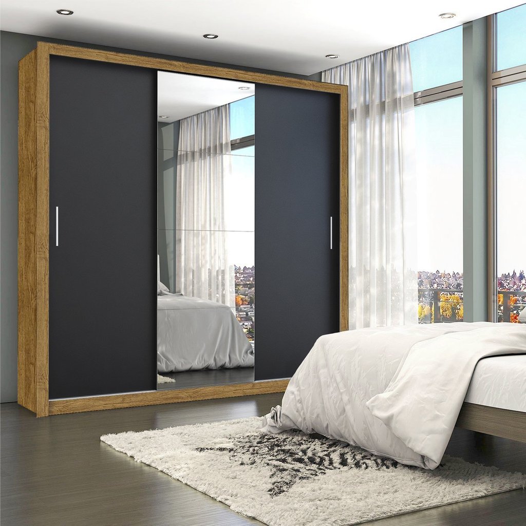 Guarda-Roupa Casal 4 Espelhos 3 Portas de Correr 4 Gavetas Max Plus Espresso Móveis Marrom/Cinamomo Preto