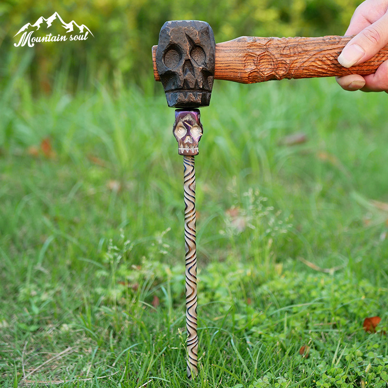 Original Mountain soul Exercício Artificial Titanium Ground Nail Outdoor Camping Tackle EDC Skull Cool Stick
