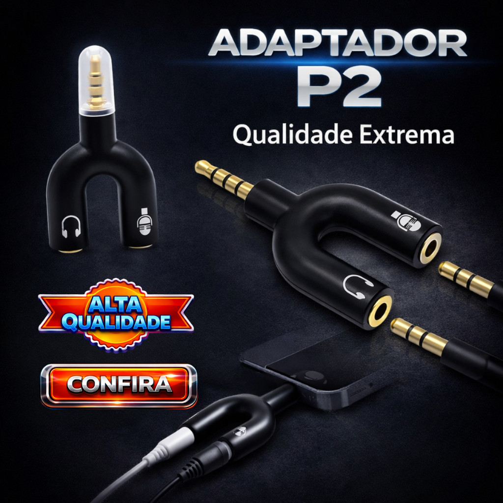 Adaptador P2 Splitter Fone e Microfone 3.5mm Para Notebook PC Headset