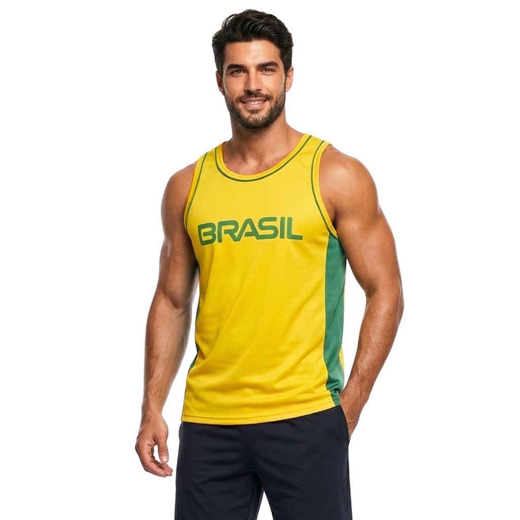 Camiseta Regata Masculina Brasil Esportiva  Leve, Respirável e Confortável para Academia, Treino e Dia a Dia
