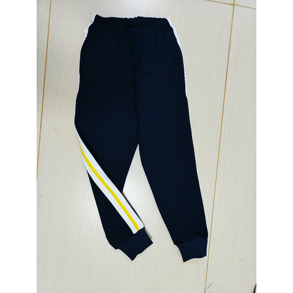 W inverno forro de lã júnior uniforme do ensino médio calças azul marinho fechamento e barra larga branca pressionando t