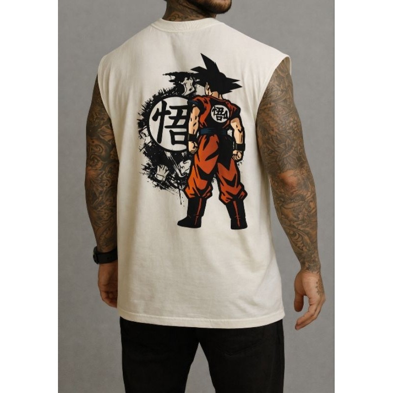 Camiseta Regata Oversized Goku Estampada Masculina Estilo Streetwear Academia Treino Fitness Casual Verão