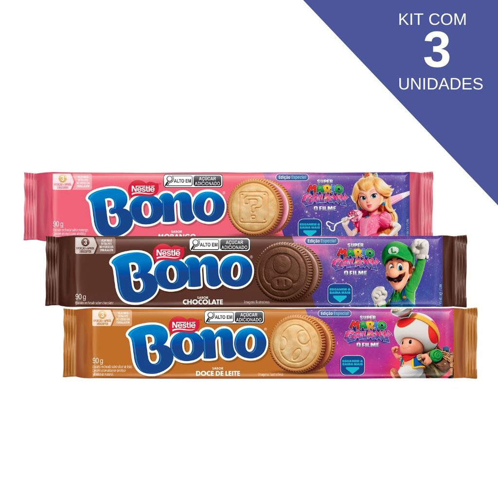 Kit Com 3 Biscoitos Bono Recheados Sabores Nestlé 90g em Oferta na Shopee