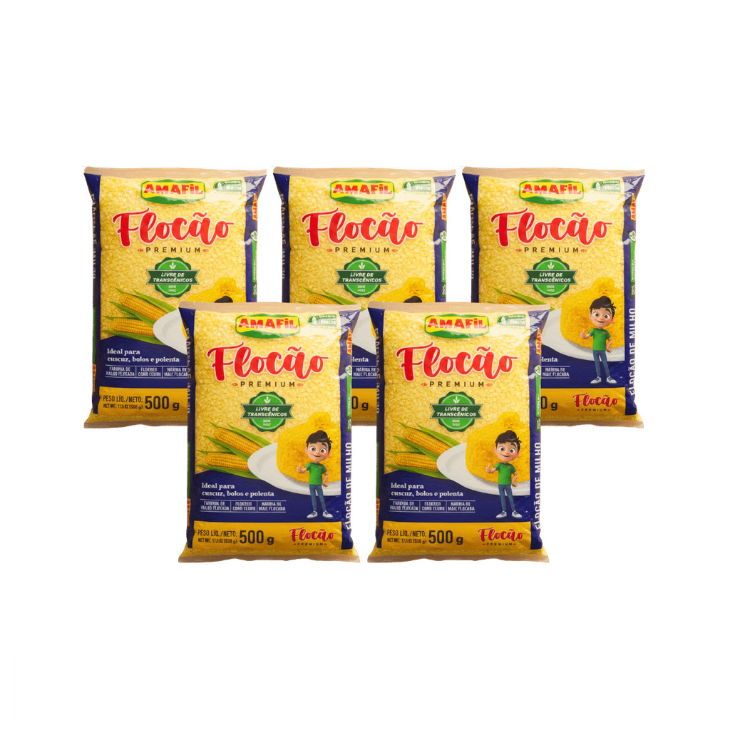 Kit 5 Flocão de Milho Amafil 500g | Sem Transgênicos, Sem Gluten, Premium, Perfeito para Cuscuz