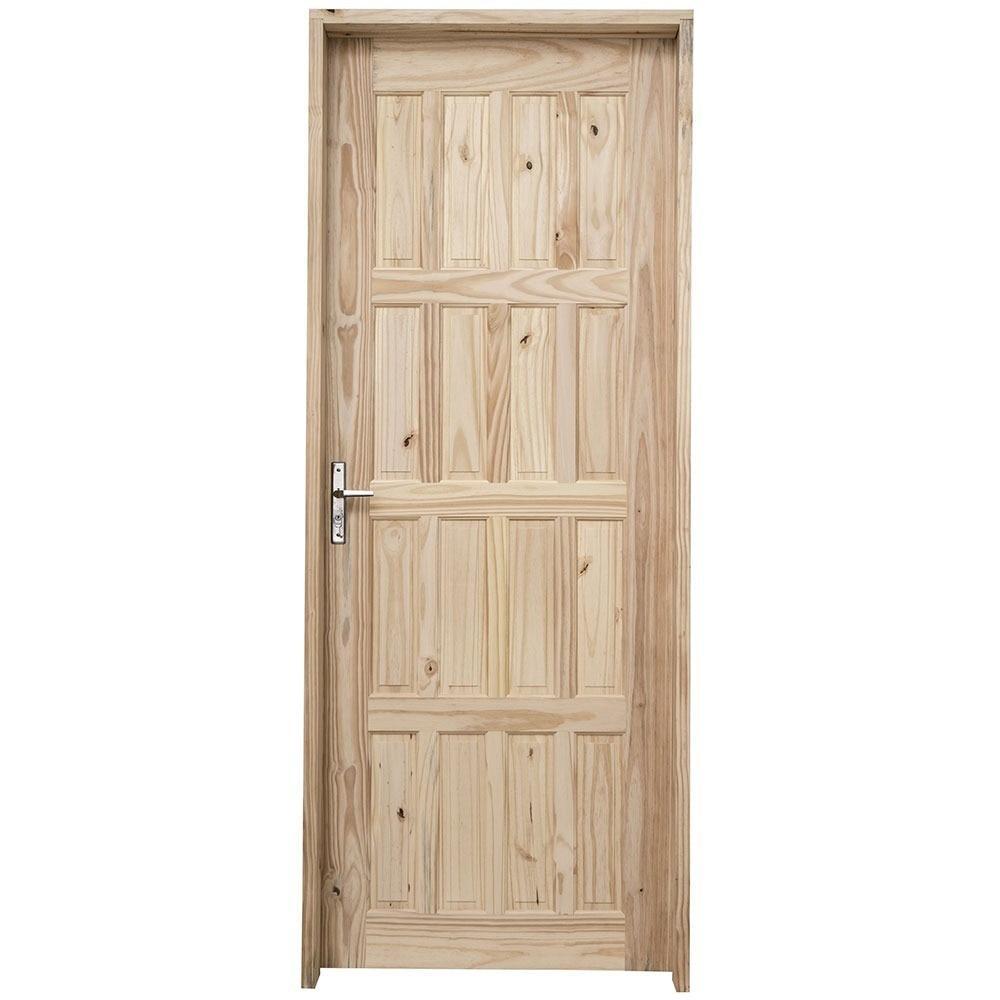 Kit Porta de Madeira Pinus Grantok M09 Externa, Abertura à Direita 213x96 cm