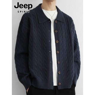 JEEP SPIRIT Cardigan Suéter Masculino Outono Inverno Na Moda Casual Torção Lapela Suéter Jaqueta Estilo Masculino