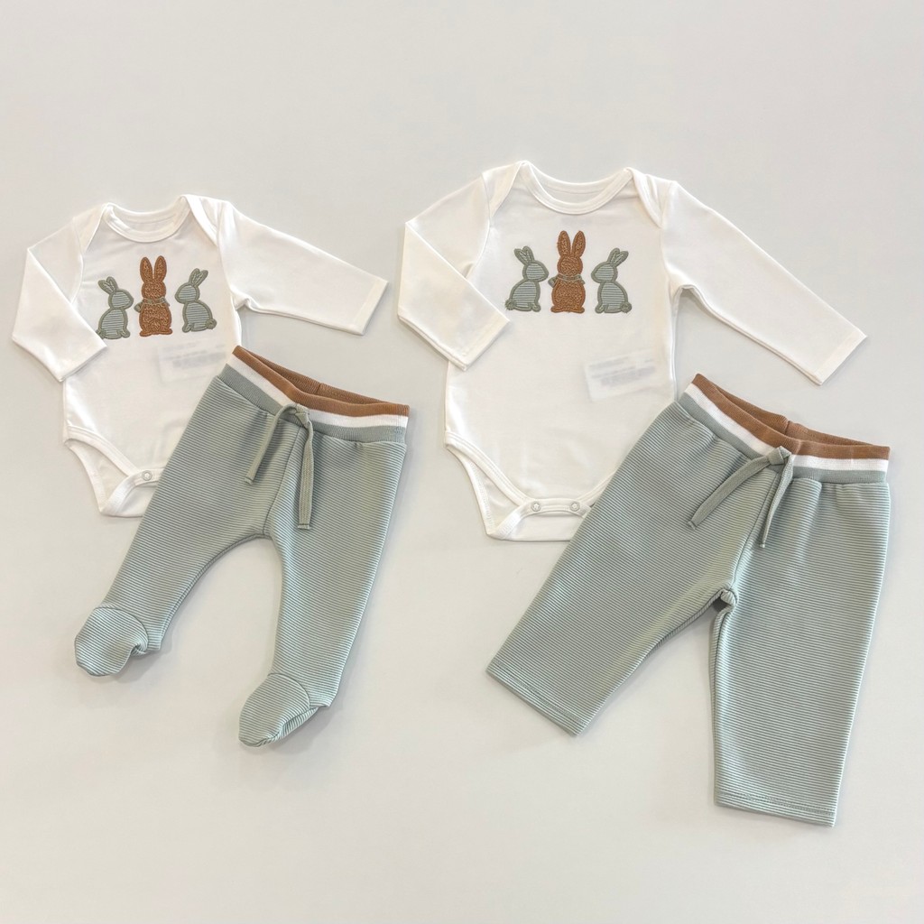 Conjunto Infantil Bebe Menino Milon Body Coelhos e Calça Casual Inverno
