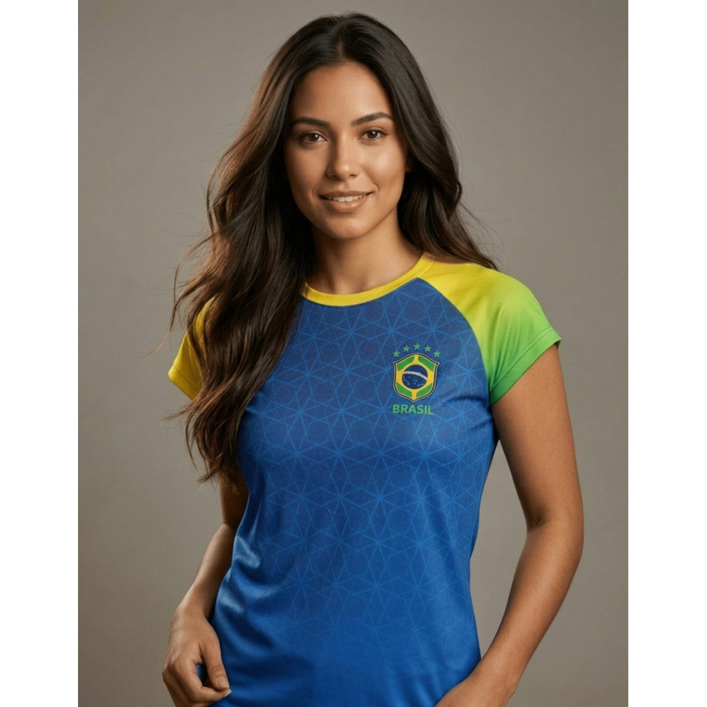 Camisa Camiseta Baby Look Do Brasil Copa Do Mundo Dry Fit Feminina Zegh Com Proteção Uv