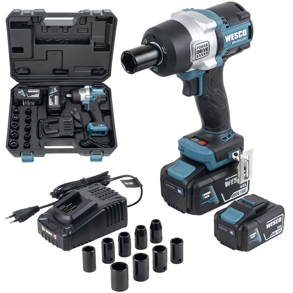 Imagem de Chave de Impacto Profissional Wesco WS2392K2 Motor Brushless 700nm 1 Maleta 2 Bateria 18V 4Ah