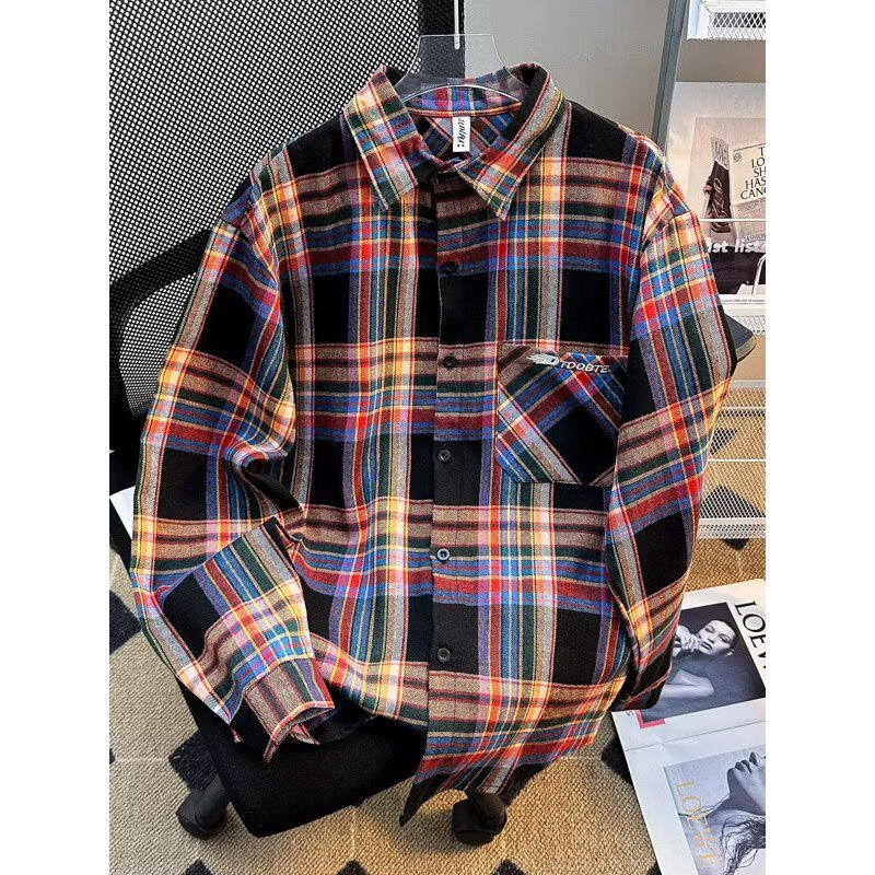 Japonês Retro xadrez camisa de manga comprida masculina primavera outono novo estilo versão coreana na moda camisa ameri