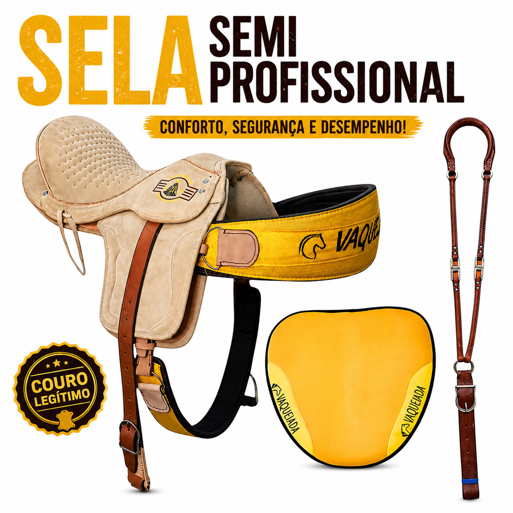 Sela de Cavalo Completa Semi Profissional Alta Qualidade em Couro rabicho e manta