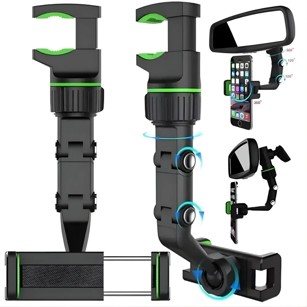 Suporte Celular para Retrovisor Carro Ajustável 360°  Firme Não Cai GPS Smartphone Universal