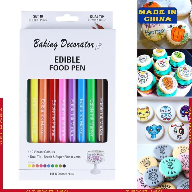 VEl 10 Peças Canetas Para Colorir Pretas, Dupla Face, Comestível, Escritor Gourmet Bolo