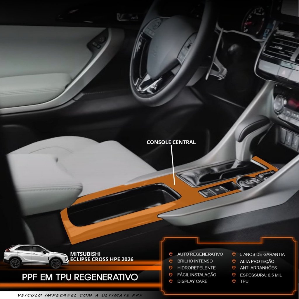 Película PPF Proteção Kit Console Central Mitsubishi Eclipse Cross HPE 2026 Transparente TPU Anti Risco