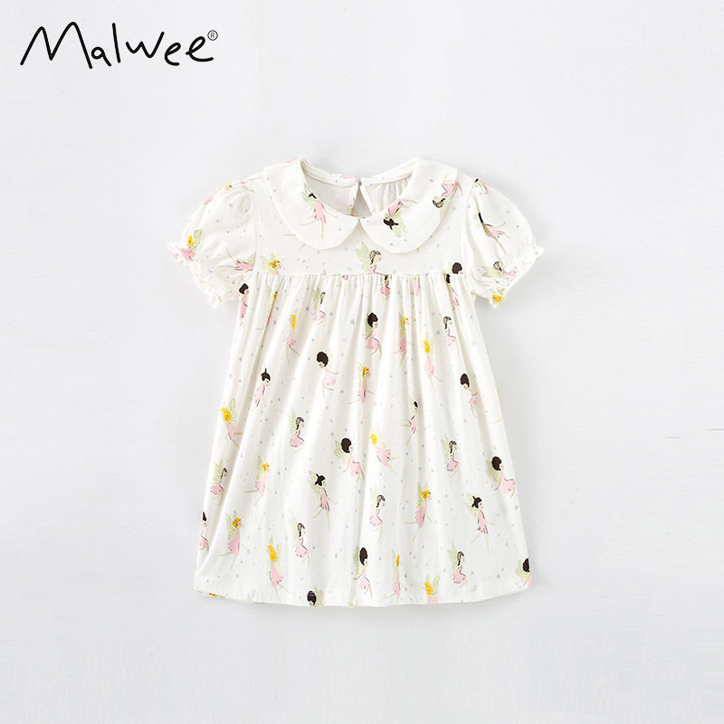 Meninas lapela camisa do bebê 3 bebê puro algodão vestido de manga curta 4 pequena fada vestido de princesa branco A lin