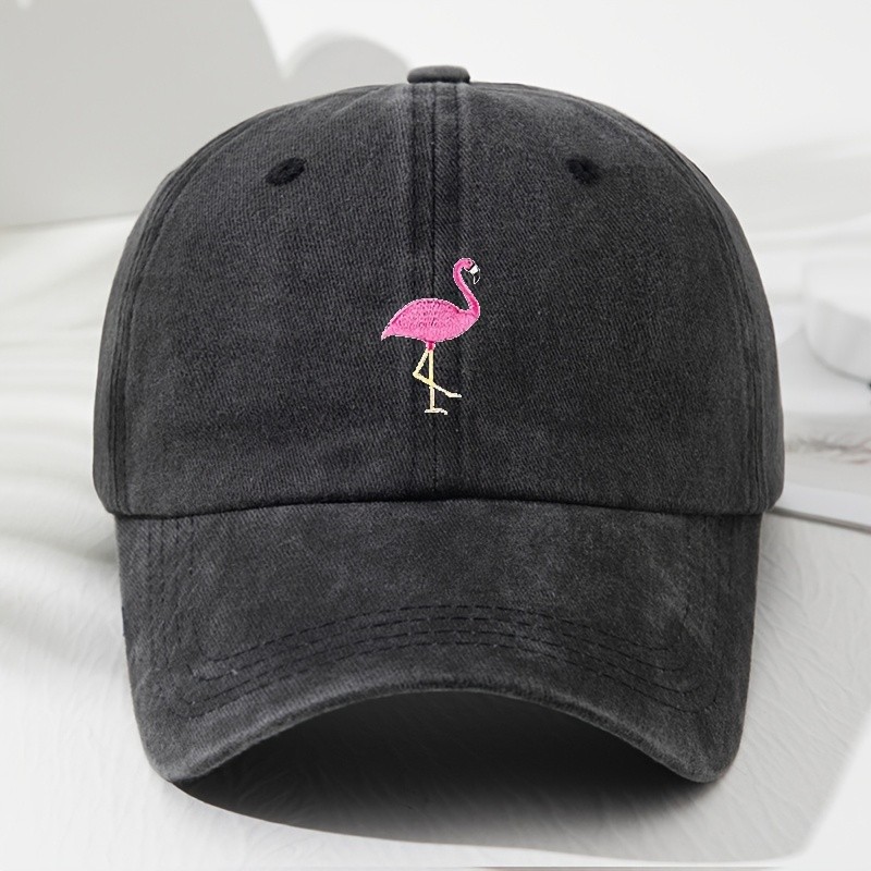 Boné de Beisebol Vintage Feminino, Boné com Bico de Pato e Aba Curvada, Bordado com Flamingo Rosa, Boné Estiloso, Boné C