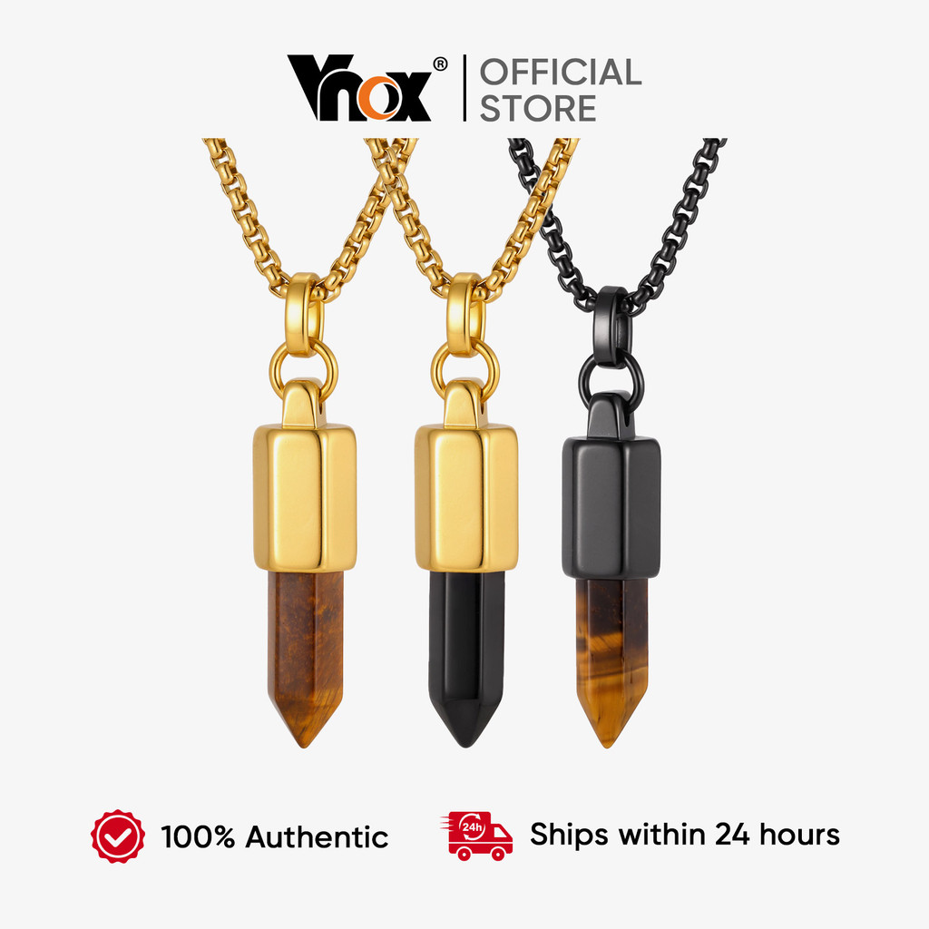 Vnox Colar Com Pingente De Pedra Natural Em Forma De Bala De Aço Inoxidável Para