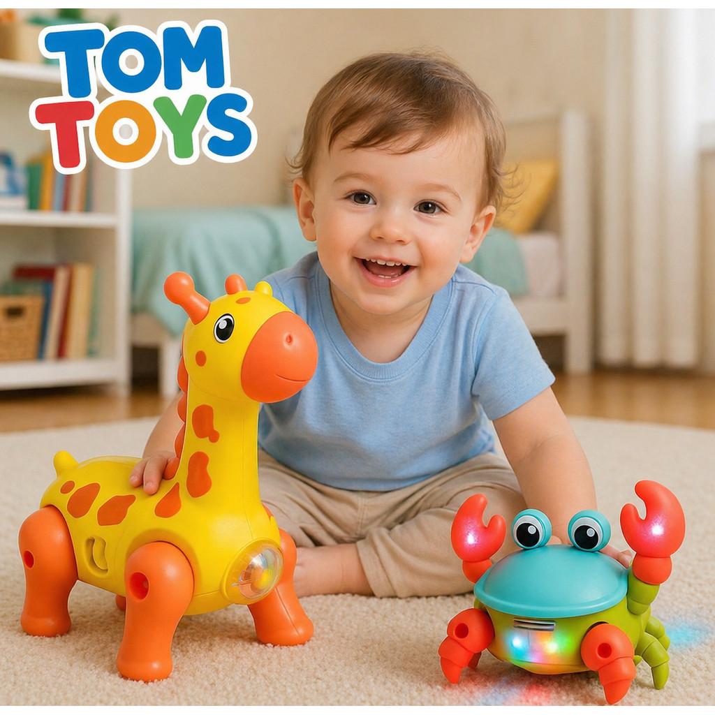 Kit Brinquedo Caranguejo Fujão + Girafa Dançarino Musical Brinquedo Infantil Interativo Sensorial
