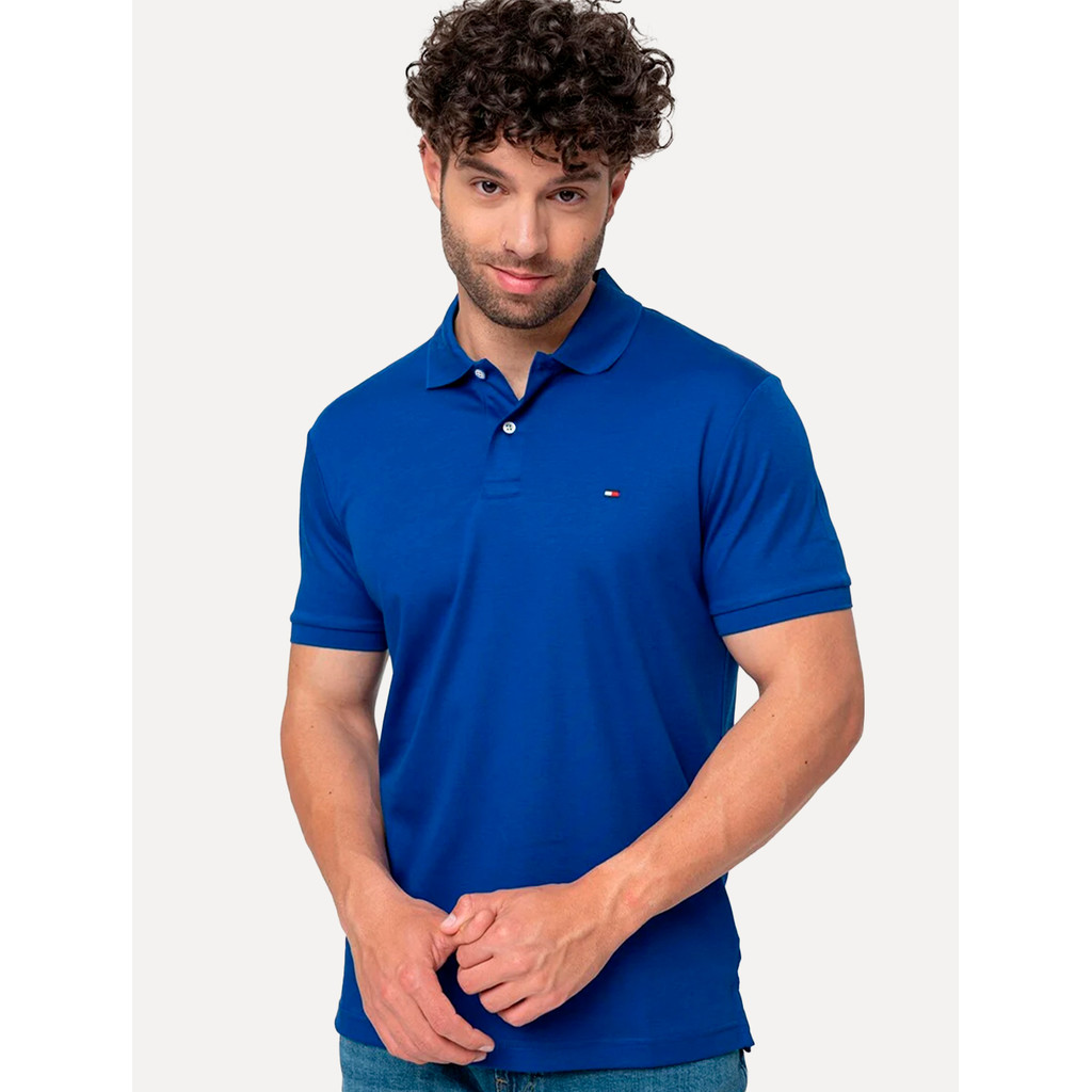 Polo Tommy Hilfiger Original Masculina Malha Liquid Cotton Seasonal Azul Royal