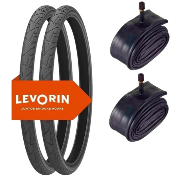 Par de Pneu Levorin Praieiro 26 x 1.95 Slick Urbano Litoral + 2 Câmaras Ar Bico Grosso Bike Aro 26