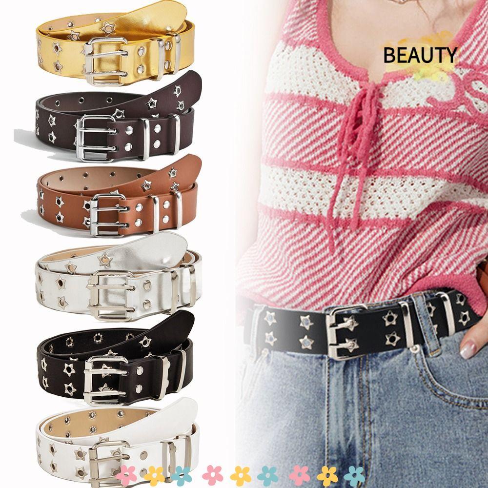 BEAUTYHOMEBR Cintos De Rebite , Cinto De Couro Gótico Com Ilhó De Estrela Estilo Punk Rock , Faixa De Cintura Hip Hop Pa