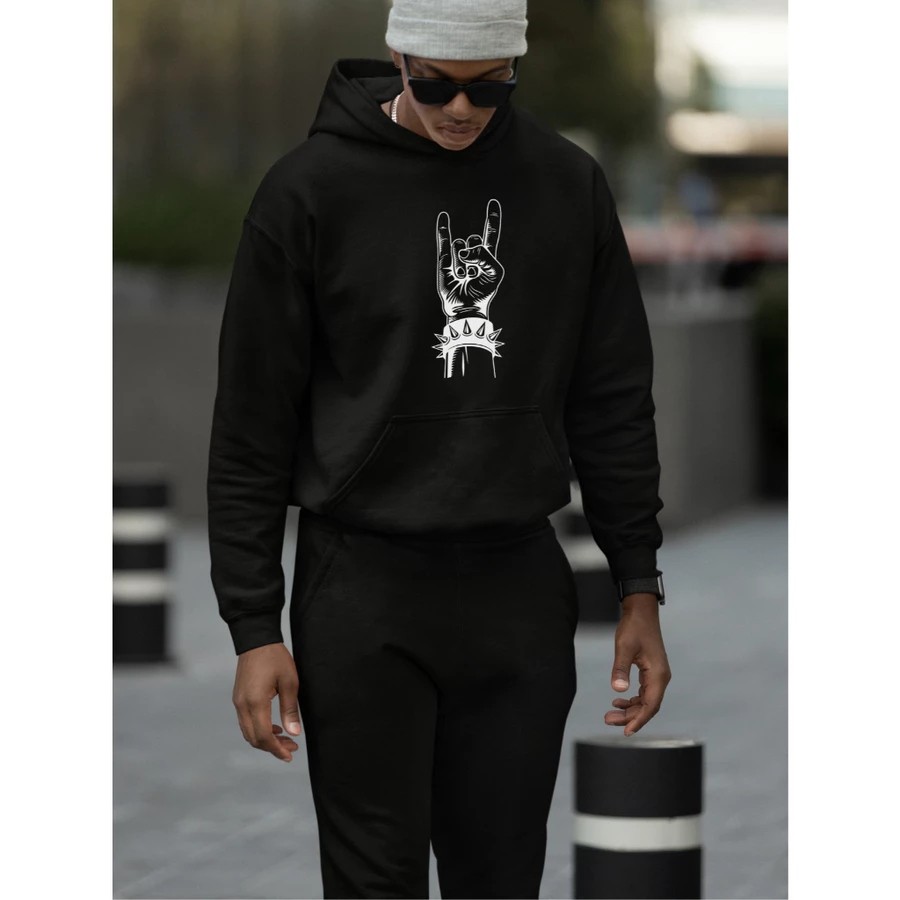 Conjunto Moletom Canguru Masculino Rock roll Blusa De Frio + Calça Moletom Estampados Unissex Outono/Inverno