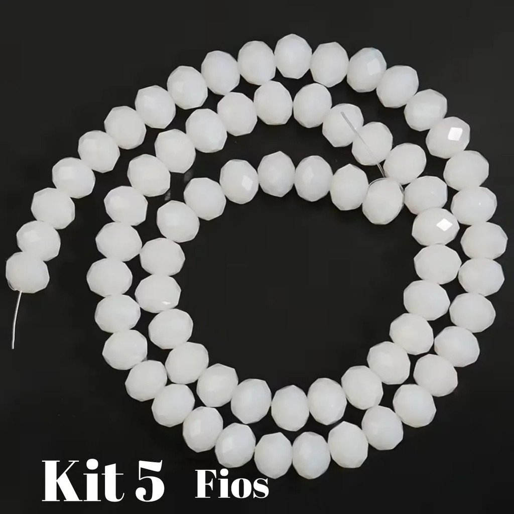 Kit 5 Fios De Miçanga Cristal Guia Vidro Branco 8mm Branco 40 Cm 8 Mm