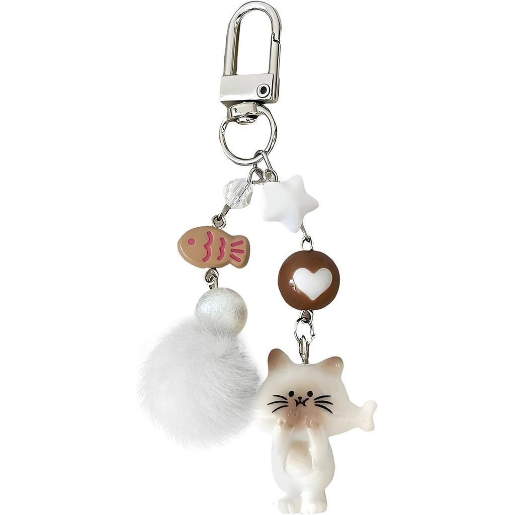 Bonito Y2K Gato Chaveiro Fofo Pom Bolsa De Pelúcia Encantos Para Bolsas Acessórios De Peixe Mulheres Presente Perfeito