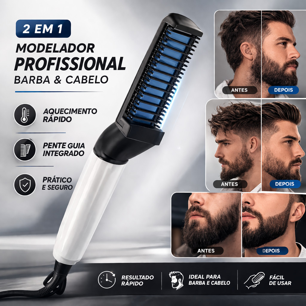 Prancha de Barba Modeladora Alisadora Masculino Escova Chapinha Dia dos Pais