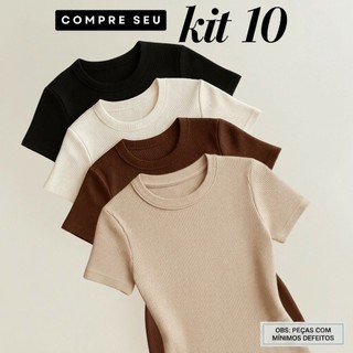 Kit 10 blusas feminina com MÍNIMOS DEFEITOS, Baby Tee, Muscle Tee, Cacharrel, Manga Longa, Regata Listrada