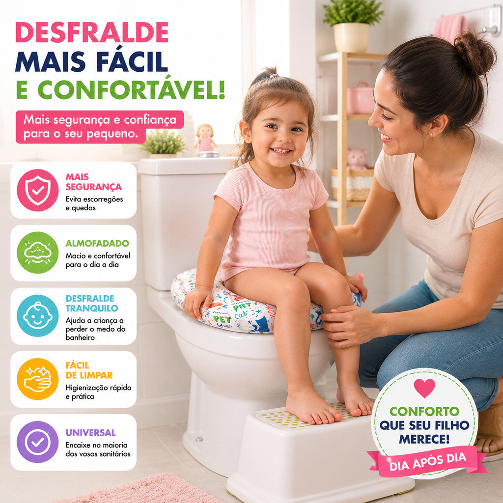 Assento Infantil Almofadado Redutor Vaso Sanitário Macio