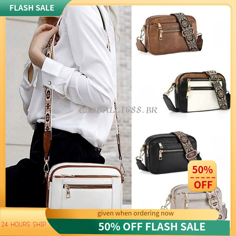 { Estoque Pronto } Bolsa Quadrada Pequena Feminina De Couro De Dois Tons Crossbody Carteira PU De Grande Capacidade Mult