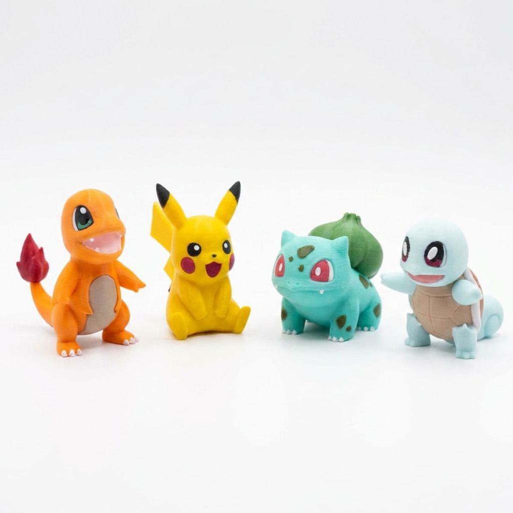 Kit 04 Action Figure Pokémon 6cm - Charmander Pikachu Squirtle Bulbasaur Impressão 3D