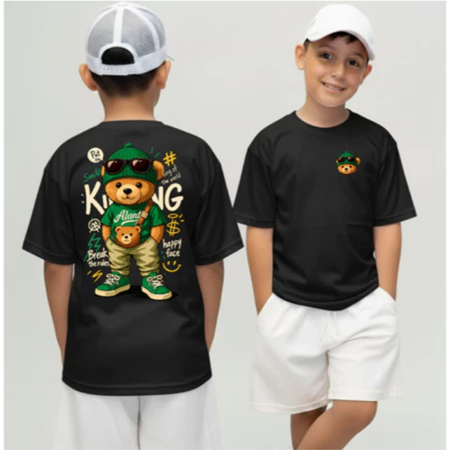 Camiseta Infantil Urso King Streetwear Malha 100% Algodão Camisa Juvenil Estilosa, Camisa adulto