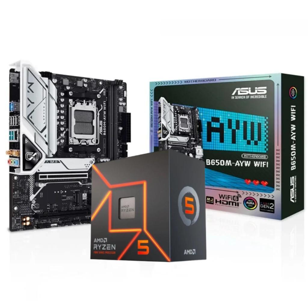 Kit Upgrade AMD Ryzen 5 8600G Placa mãe Asus B650M-AYW WIFI Chipset B650