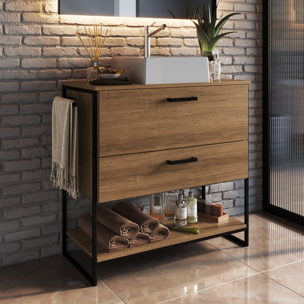 Gabinete para Banheiro 80cm Paricel 1 Porta e 1 Gaveta Marrom/Preto/Mel Preto/Mel
