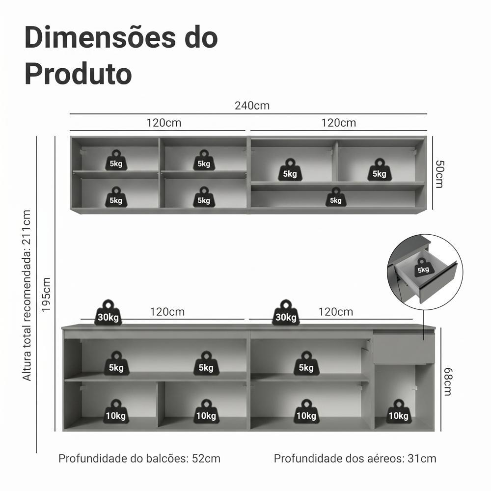 Armário de Cozinha Completa Suspenso 240cm Cinza Nice Madesa 04 · foto 2