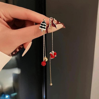 Série De Natal Moda Brincos Temperamento Senhora Assimétrico Papai Noel Elk Animal Boneco De Neve Sino Pingente Ornament