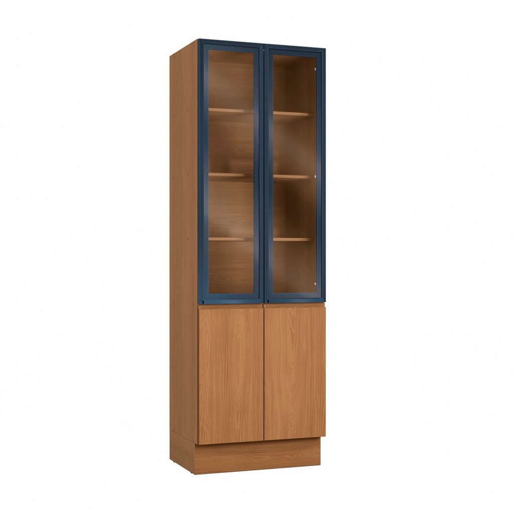 Cristaleira 4 Portas com Vidro e Fita Led 70cm Ciela Azul/Canela