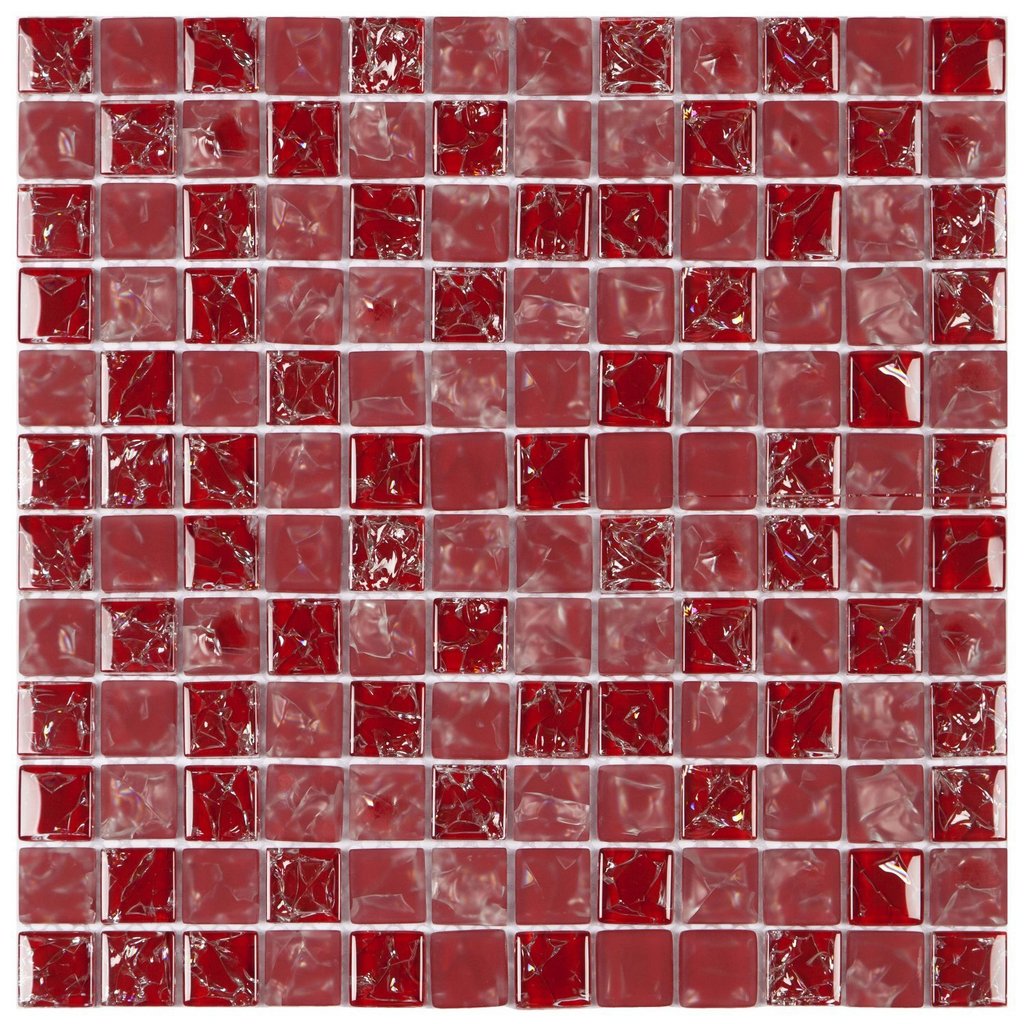 Revestimento Pastilha de Vidro Ice de 30cm X 30cm Rende  Glass Mosaic Vermelha