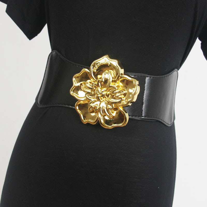 Metal tridimensional pétala fivela elástica cinto largo senhoras luz estilo de luxo All-Match vestido casaco cintura est