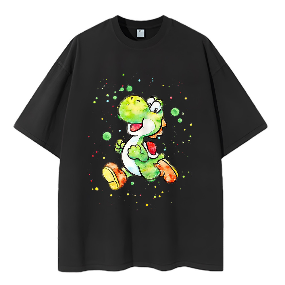 2026 Camiseta Feminino Masculino Oversized Personagem Verde Cor Redondo Sorriso Calçado Amarelo Streetwear Novo