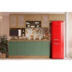Cozinha Completa Botanic 8 Peças (4 Armários + 2 Balcões + 2 Complementos) M665 Nogueira/Verde Oliva - Kappesberg
