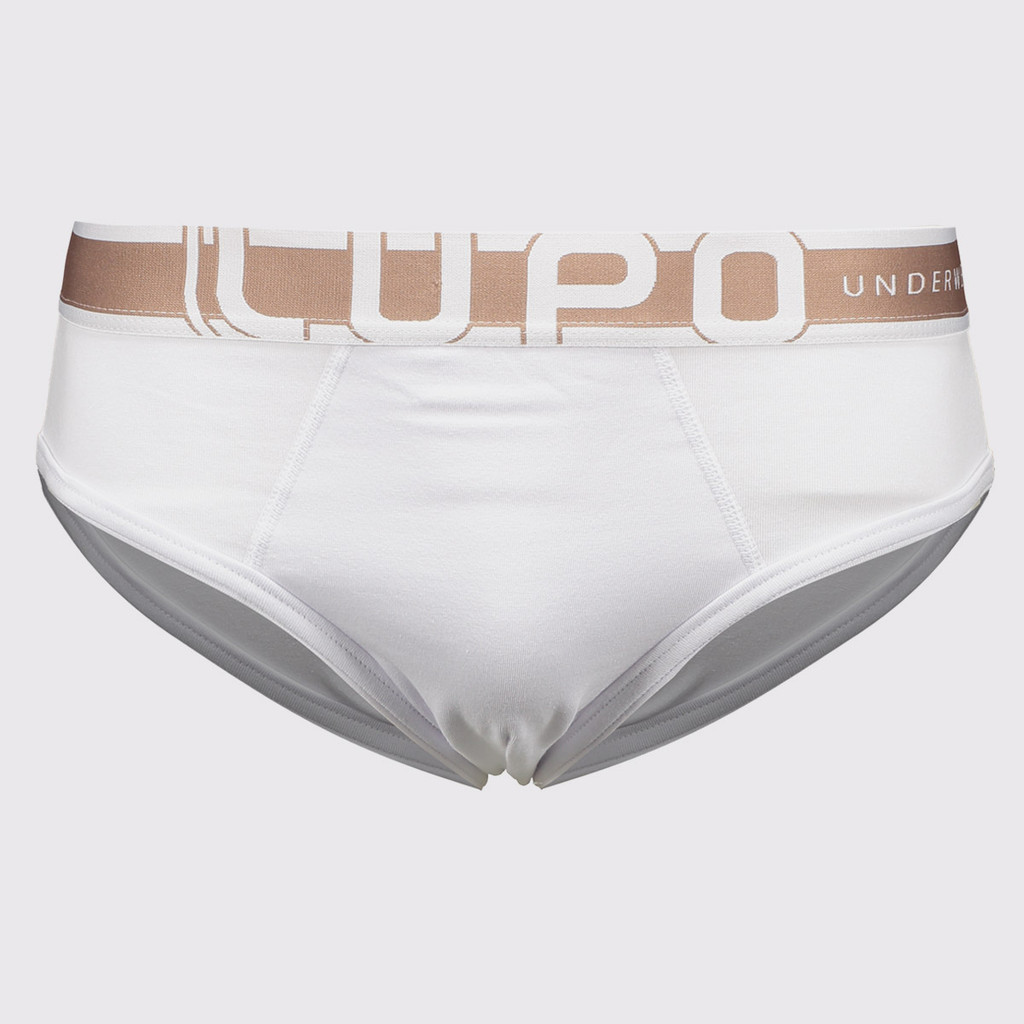 Cueca Slip Lupo Algodão com Elastano Branca e Marrom