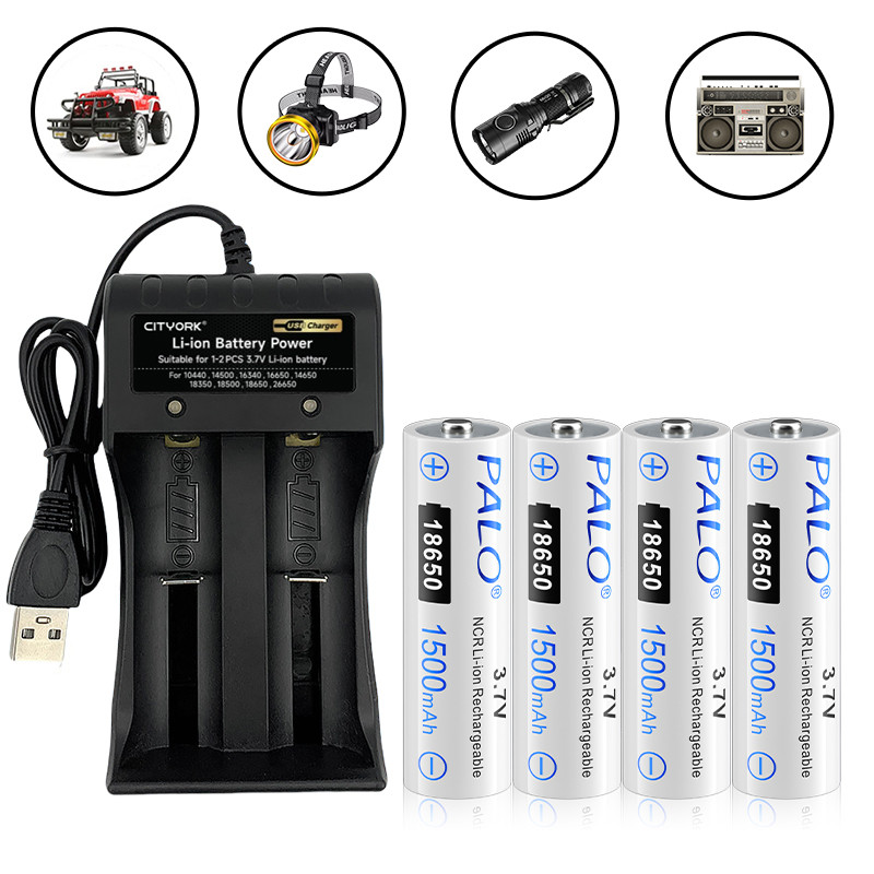 Carregador De Pilhas Recarregável E 18650 3.7v 4 Bateria Para Brinquedos rádio lanterna 1200 ciclos