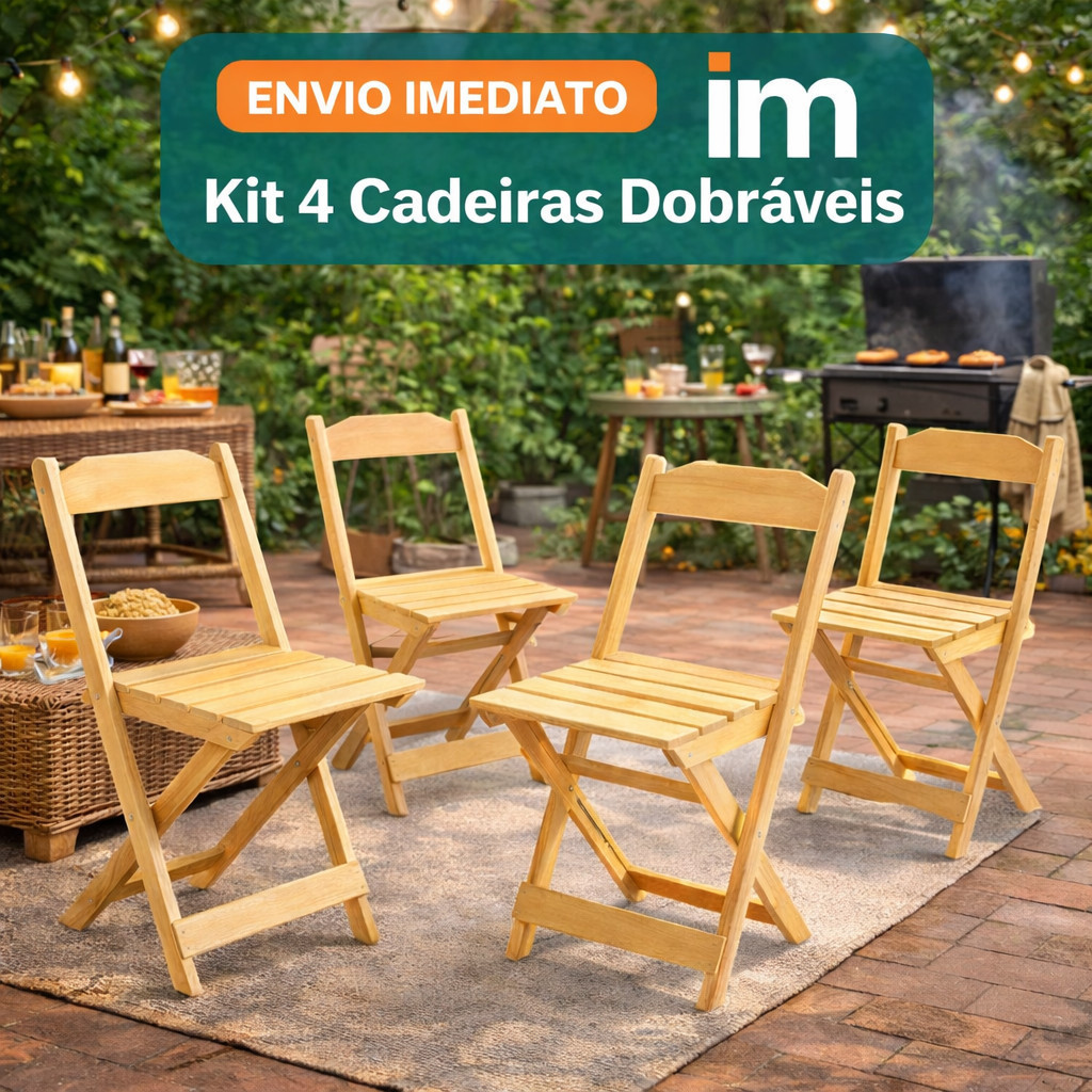 Kit 4 Cadeiras Dobráveis Madeira Pinus Toda Montada