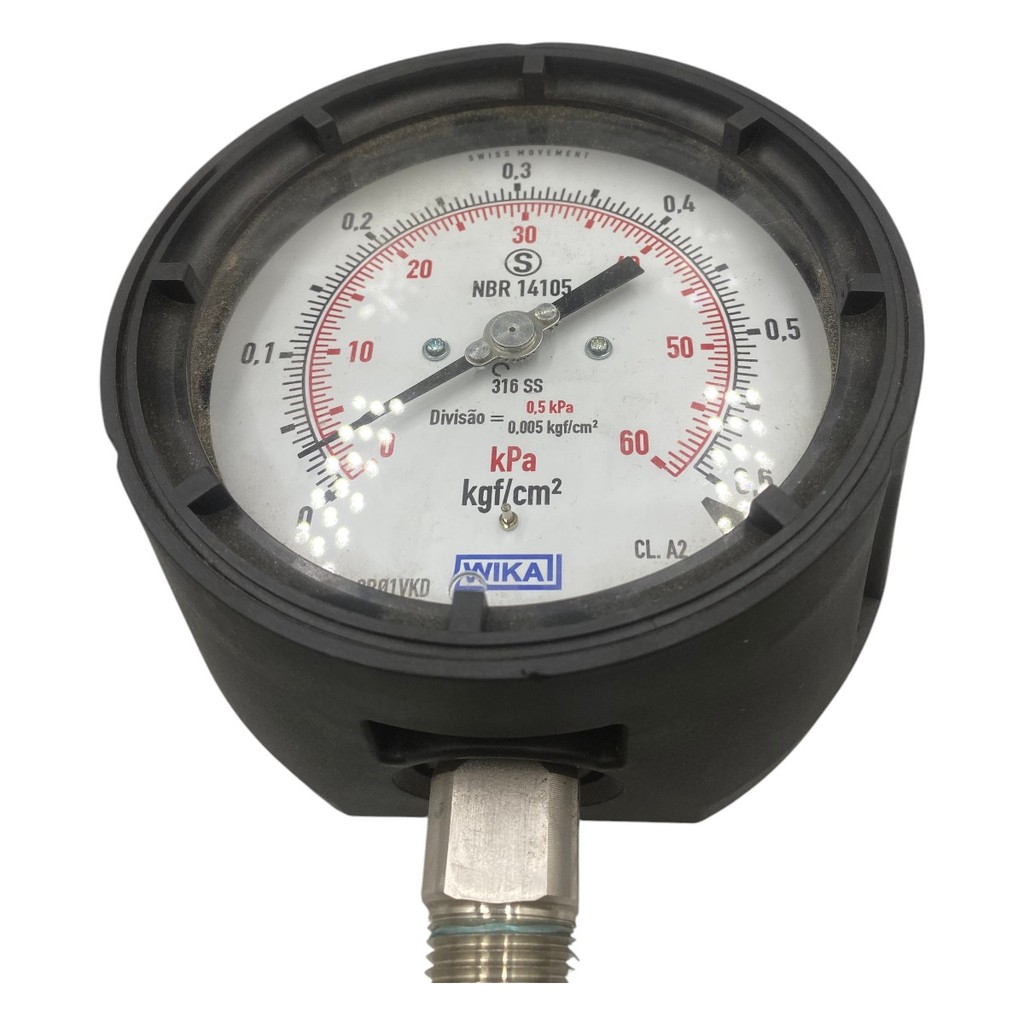 Manômetro WIKA DN 140mm 0 a 0,6kgf/cm2 x 0 a 60kPa 1/2 NPT