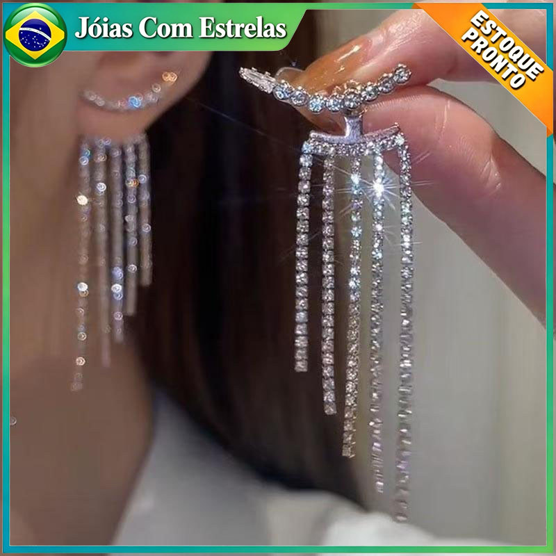 Cristal Borla Brincos Longos Elegante Strass Balançar Brincos De Diamante Acessórios De Jóias Para O Sexo Feminino